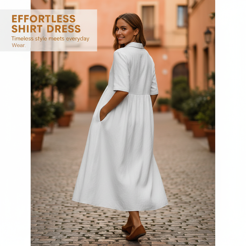 Robe chemise mi-longue décontractée à taille haute pour femme