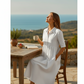 Robe chemise mi-longue décontractée à taille haute pour femme