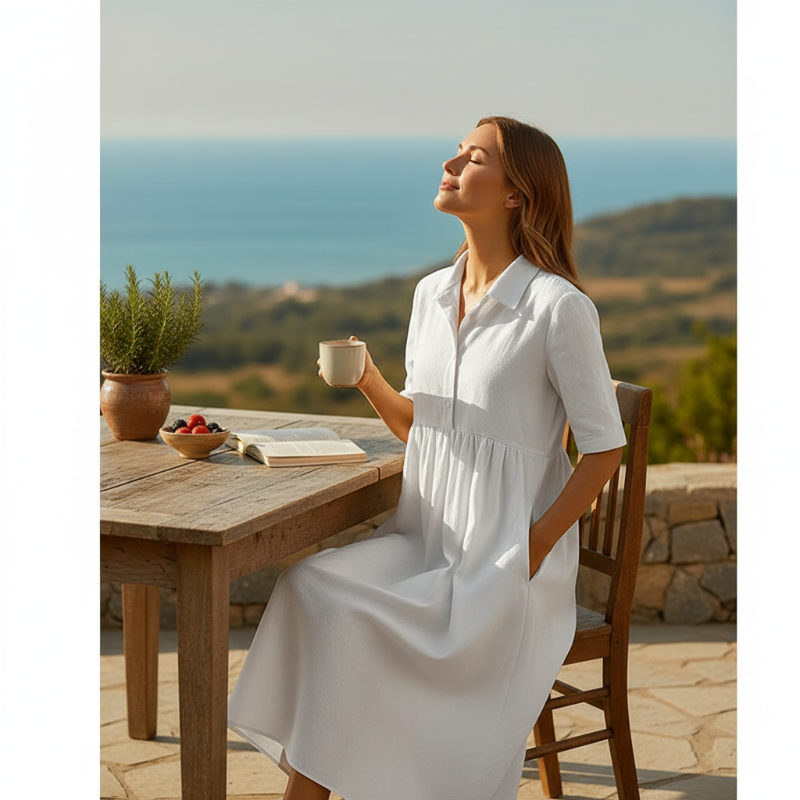 Robe chemise mi-longue décontractée à taille haute pour femme