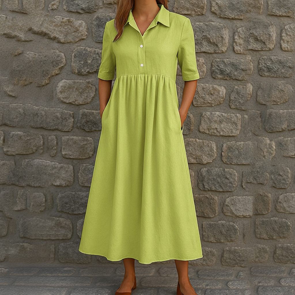 Robe chemise mi-longue décontractée à taille haute pour femme