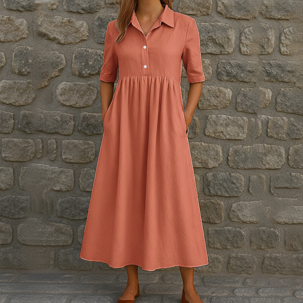 Robe chemise mi-longue décontractée à taille haute pour femme