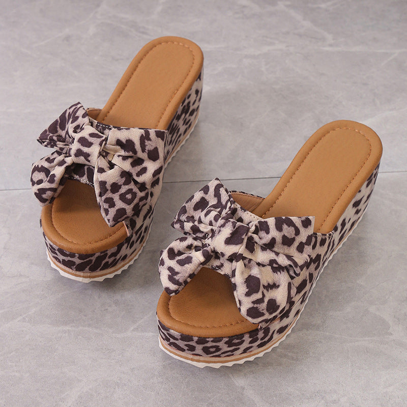 🐆👡Sandales à plateforme avec nœud et imprimé léopard pour femme
