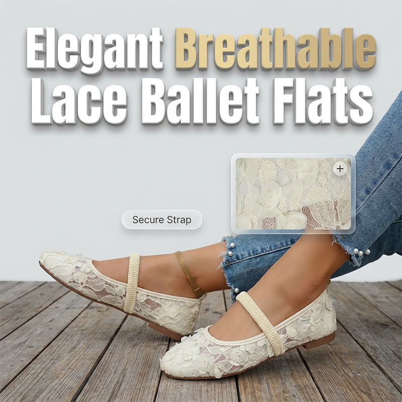 👡 50% DE RÉDUCTION ! Ballerines Femme en Dentelle Respirante – Bout Carré, Semelle Douce & Bréchet Élastique 🌸✨