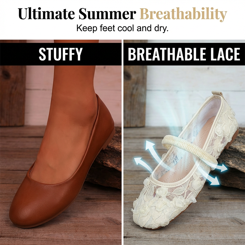 👡 50% DE RÉDUCTION ! Ballerines Femme en Dentelle Respirante – Bout Carré, Semelle Douce & Bréchet Élastique 🌸✨