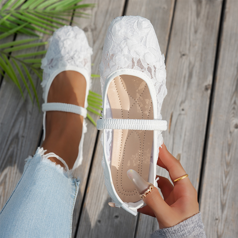 👡 50% DE RÉDUCTION ! Ballerines Femme en Dentelle Respirante – Bout Carré, Semelle Douce & Bréchet Élastique 🌸✨