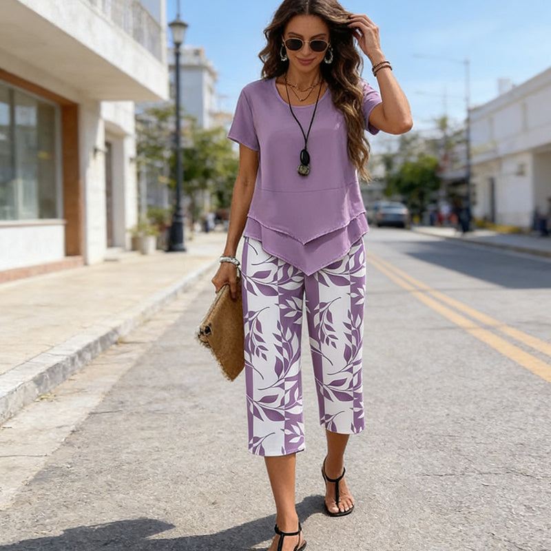 ✨53 % de réduction 🔥💙 Ensemble décontracté composé d'un haut long superposé à col rond et d'un pantalon à jambes larges