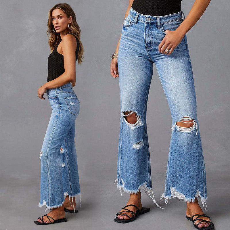 👖 PROMO LIMITÉE 50% DE RÉDUCTION ! ✨ Jean Femme Déchiré Évasé – Taille Haute, Coupe Cropped & Style Rétro ⏳