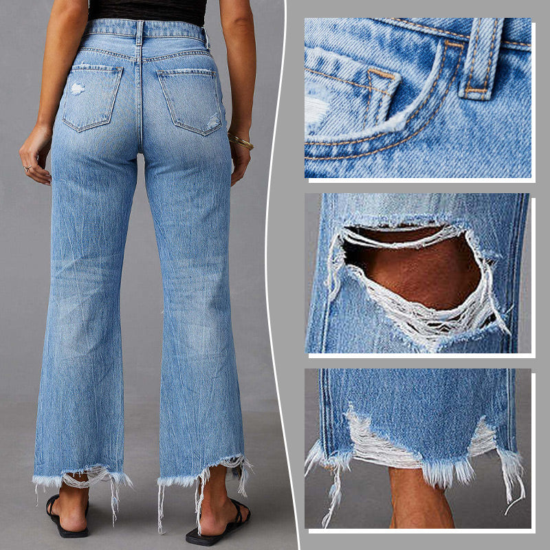👖 PROMO LIMITÉE 50% DE RÉDUCTION ! ✨ Jean Femme Déchiré Évasé – Taille Haute, Coupe Cropped & Style Rétro ⏳