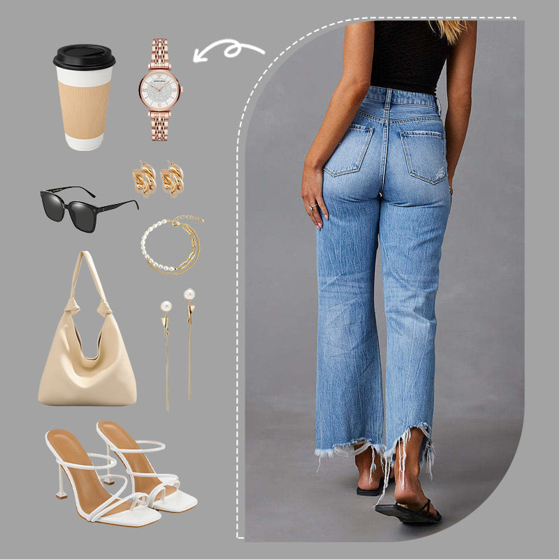 👖 PROMO LIMITÉE 50% DE RÉDUCTION ! ✨ Jean Femme Déchiré Évasé – Taille Haute, Coupe Cropped & Style Rétro ⏳