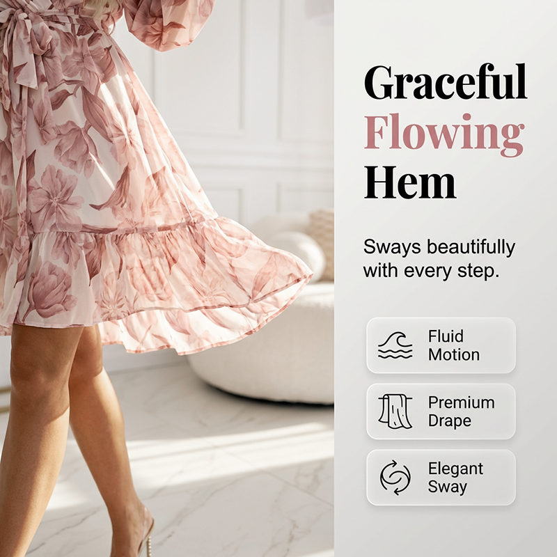 Robe romantique à fleurs pour femme avec ourlet à volants