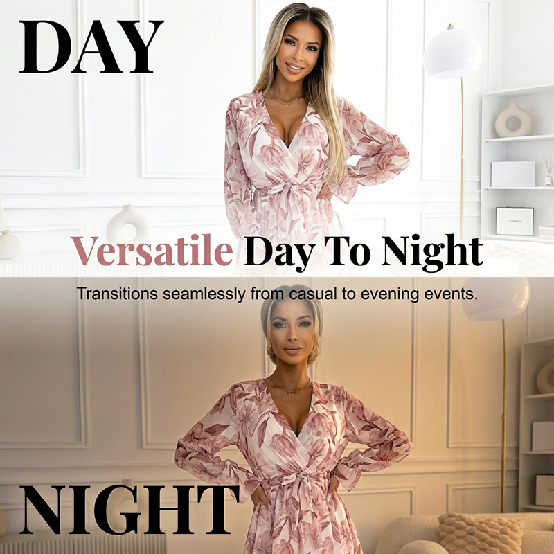 Robe romantique à fleurs pour femme avec ourlet à volants