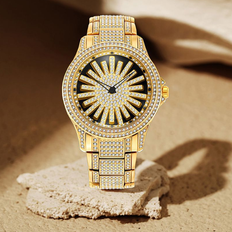 ⌚💎✨ PROMO -50% ! Montre Homme Cadran Rotatif Serti de Diamants – Lunette Tournante, Mouvement Quartz & Design Luxueux (Or/Argent)