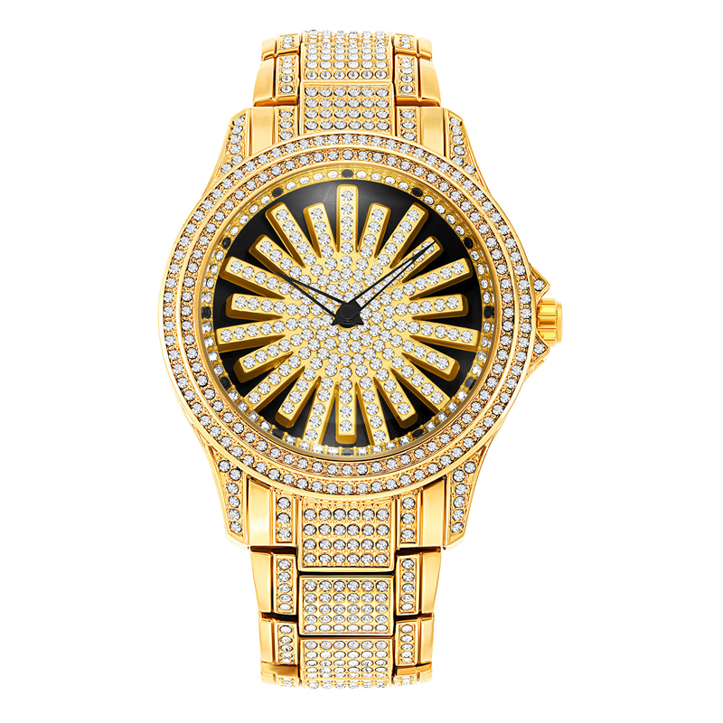 ⌚💎✨ PROMO -50% ! Montre Homme Cadran Rotatif Serti de Diamants – Lunette Tournante, Mouvement Quartz & Design Luxueux (Or/Argent)