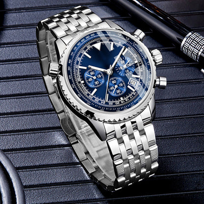 📢📢50 % DE RÉDUCTION !! ⏰ Montre d'affaires classique multifonction pour homme – Acier inoxydable, chronographe et étanche jusqu'à 30 mètres