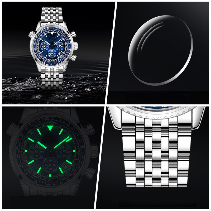 📢📢50 % DE RÉDUCTION !! ⏰ Montre d'affaires classique multifonction pour homme – Acier inoxydable, chronographe et étanche jusqu'à 30 mètres