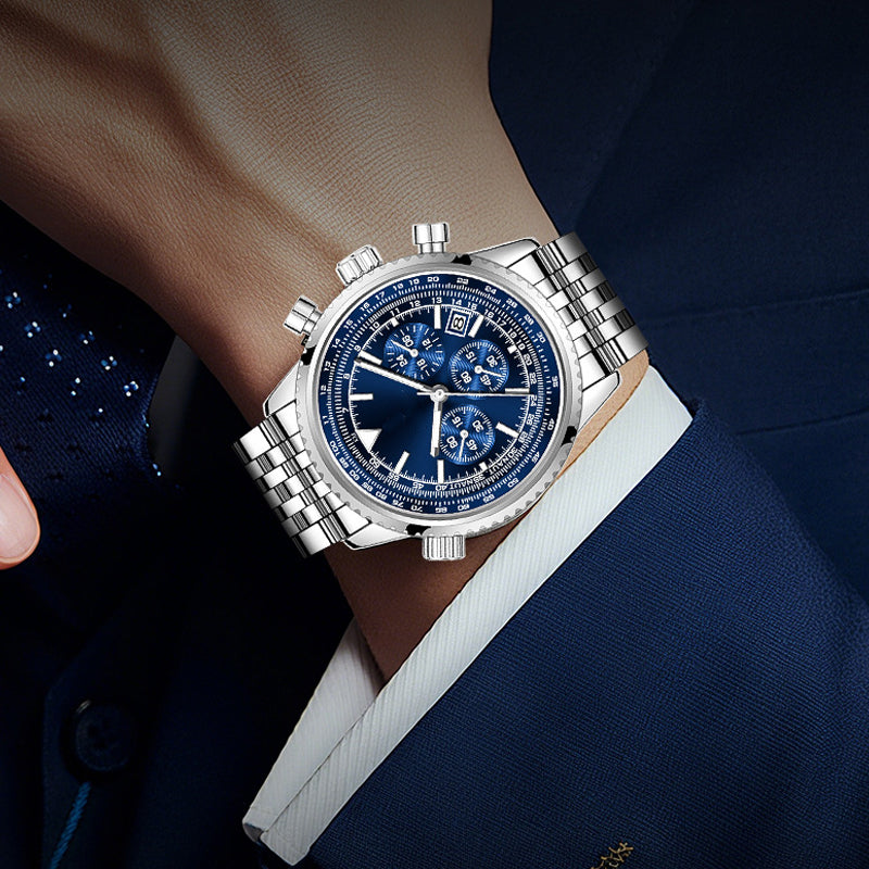📢📢50 % DE RÉDUCTION !! ⏰ Montre d'affaires classique multifonction pour homme – Acier inoxydable, chronographe et étanche jusqu'à 30 mètres