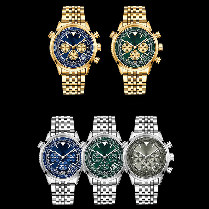 📢📢50 % DE RÉDUCTION !! ⏰ Montre d'affaires classique multifonction pour homme – Acier inoxydable, chronographe et étanche jusqu'à 30 mètres