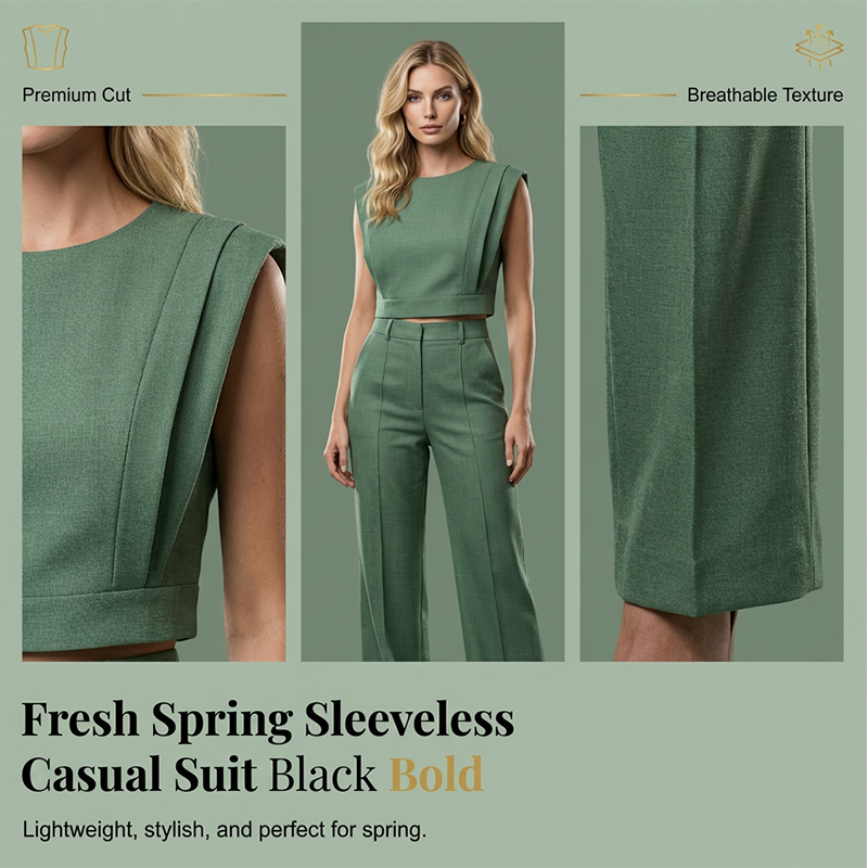 Ensemble composé d'un crop-top chic sans manches et d'un pantalon taille haute