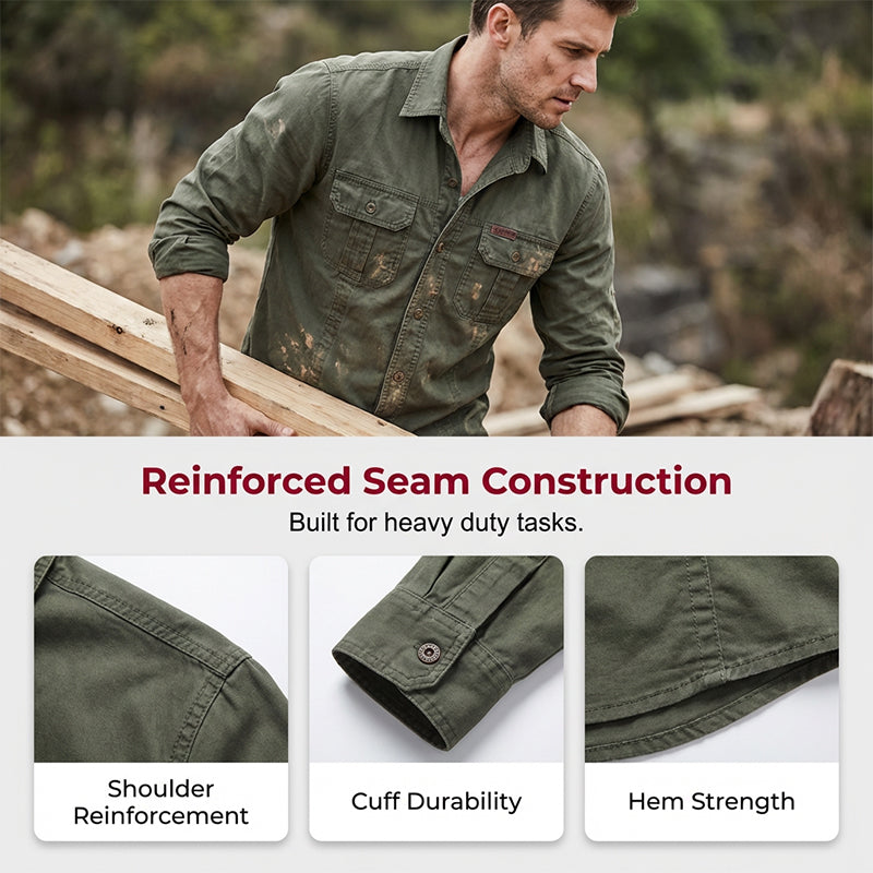 Chemise de travail en coton à manches longues pour homme