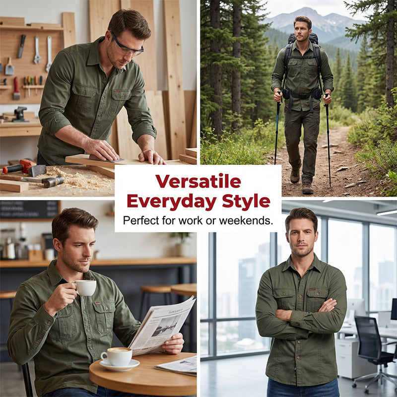Chemise de travail en coton à manches longues pour homme