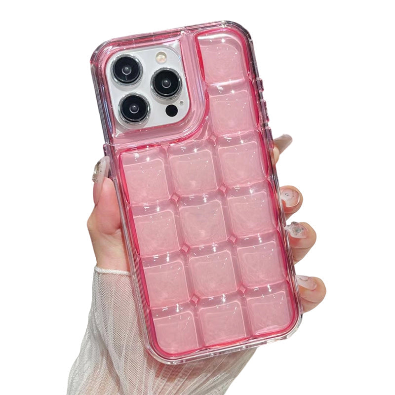 🔥Étui de téléphone élégant transparent à motif quadrillé en relief✈️