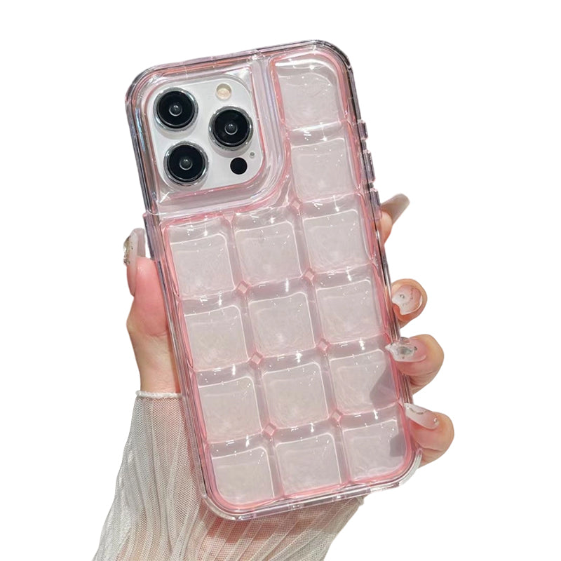 🔥Étui de téléphone élégant transparent à motif quadrillé en relief✈️