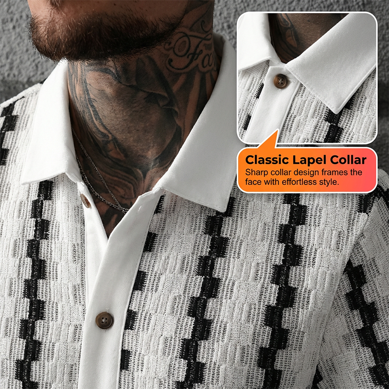 Chemise rétro à manches courtes et motif géométrique tricoté pour homme ✨