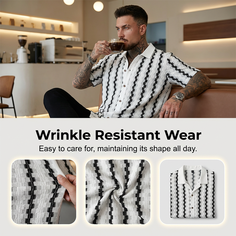 Chemise rétro à manches courtes et motif géométrique tricoté pour homme ✨