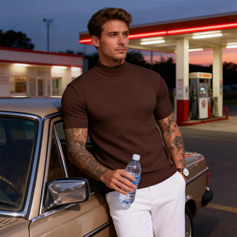 👔 DU CASUAL AU CHIC | T-shirt Côtelé à Col Montant -50 %