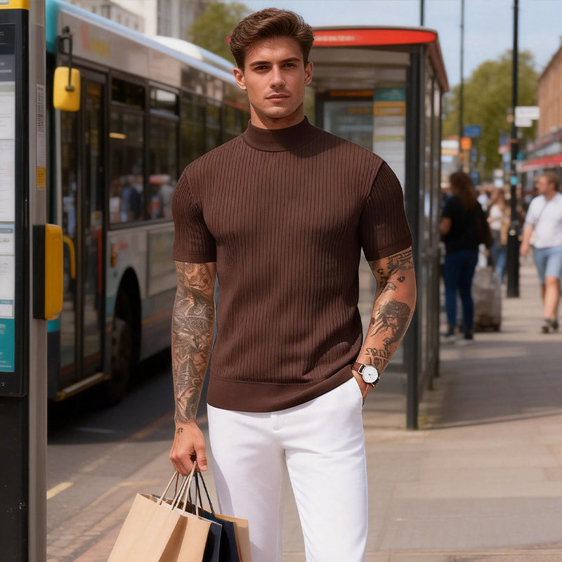 👔 DU CASUAL AU CHIC | T-shirt Côtelé à Col Montant -50 %