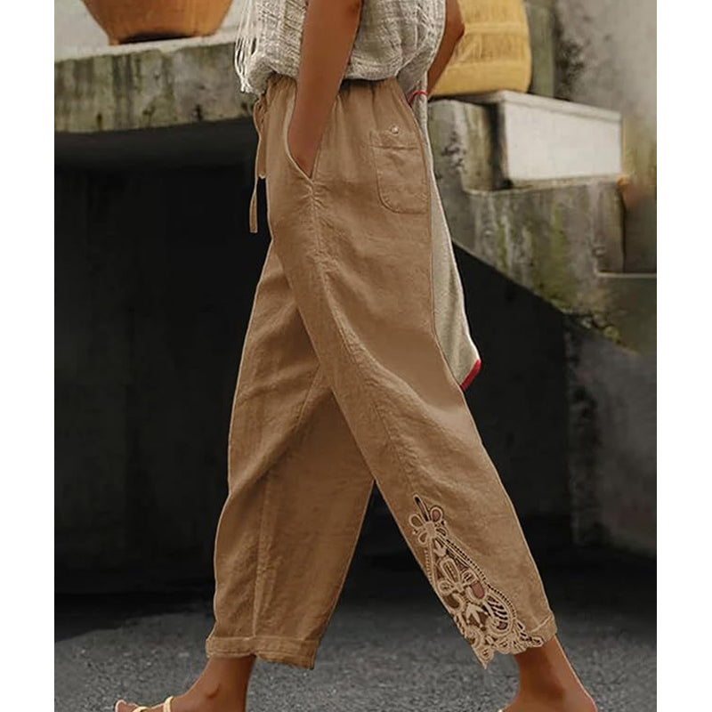 🔥Pantalon à cordon de serrage avec bordure en dentelle pour femme🍂Chic & Décontracté 🌿50 % de réduction🔥