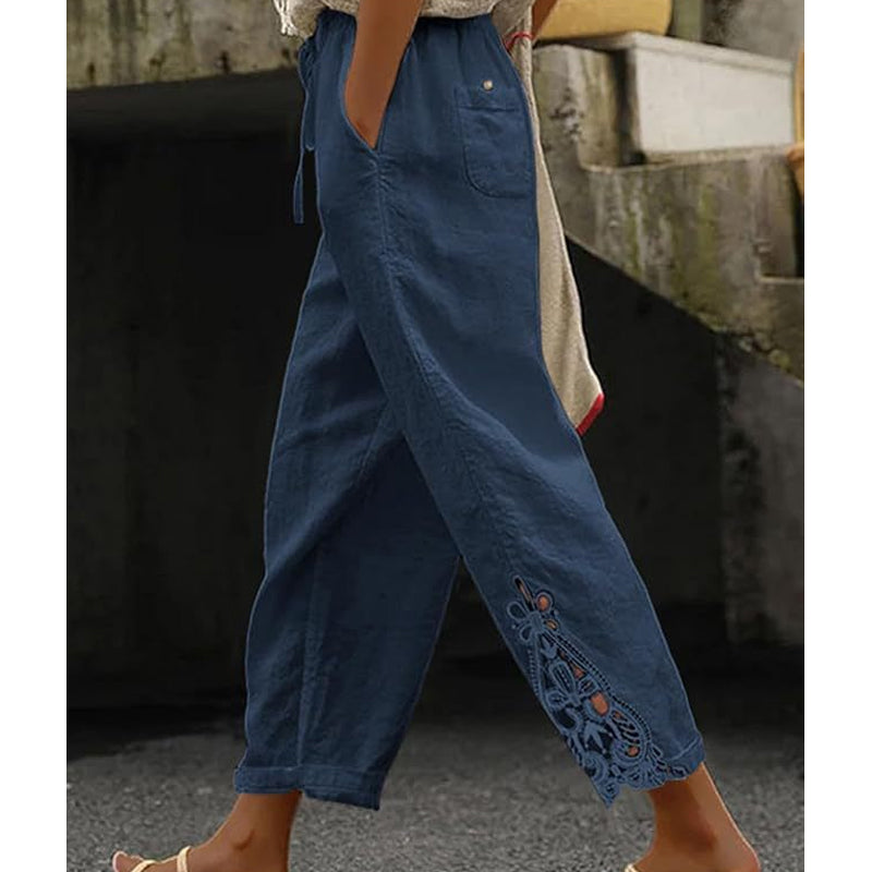 🔥Pantalon à cordon de serrage avec bordure en dentelle pour femme🍂Chic & Décontracté 🌿50 % de réduction🔥