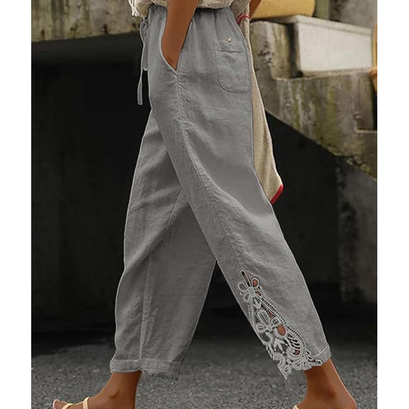🔥Pantalon à cordon de serrage avec bordure en dentelle pour femme🍂Chic & Décontracté 🌿50 % de réduction🔥