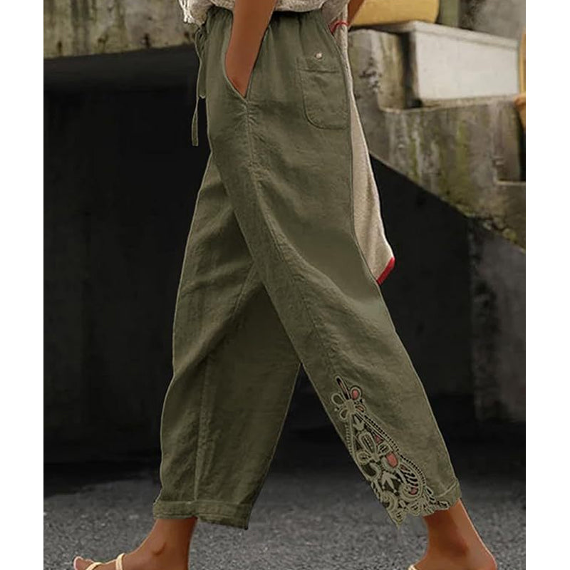 🔥Pantalon à cordon de serrage avec bordure en dentelle pour femme🍂Chic & Décontracté 🌿50 % de réduction🔥