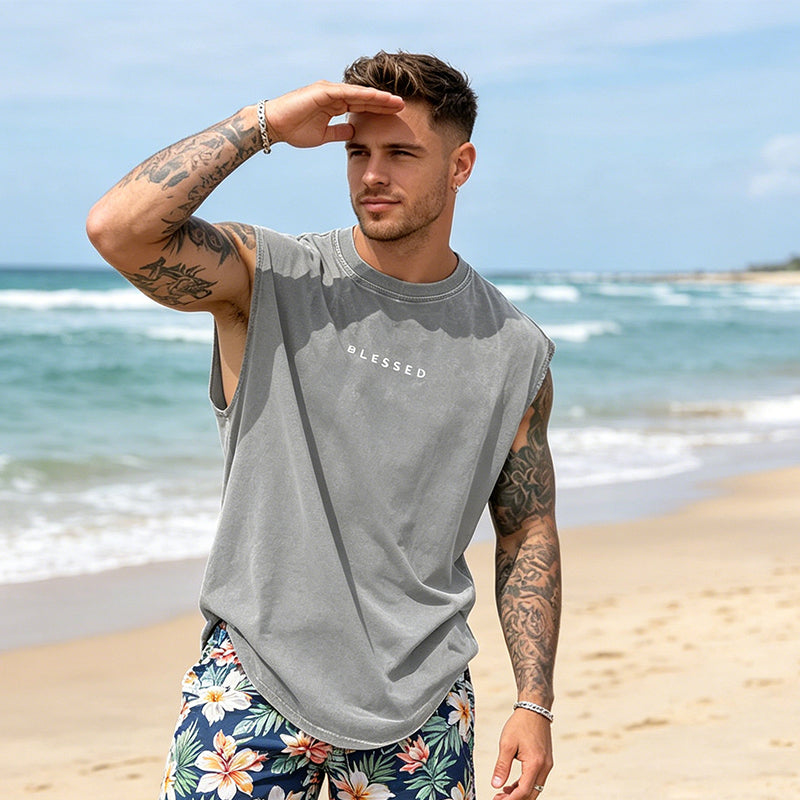 🎽 50% DE RÉDUCTION ! 🔥 Débardeur de Sport Coupe Loose Effet Vintage – Sans Manches, Tissu Respirant, Lavage Acide 🏁
