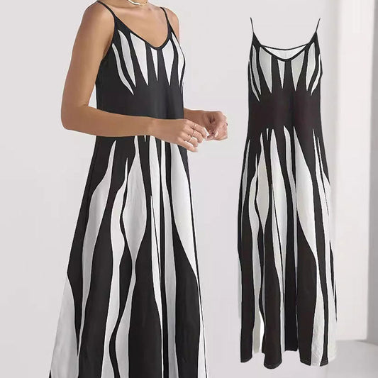 ❤️❤️Robe Imprimée à Col en V et à Bretelles Spaghetti pour Femmes