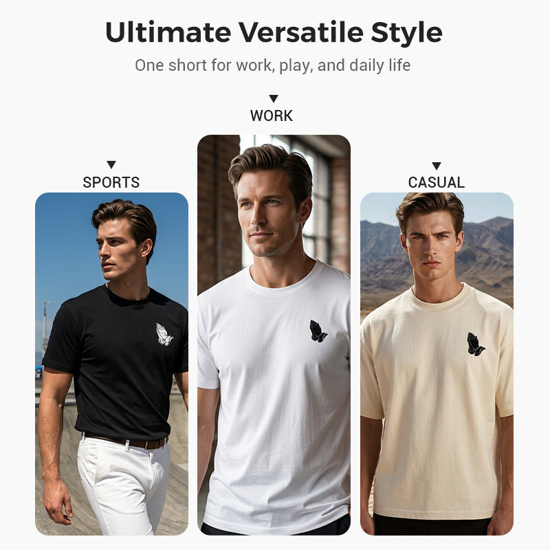 🙏 PROMO LIMITÉE 50% DE RÉDUCTION ! ✨ T-shirt Homme – Motif Mains en Prière, 100% Coton, Coupe Classique ✨