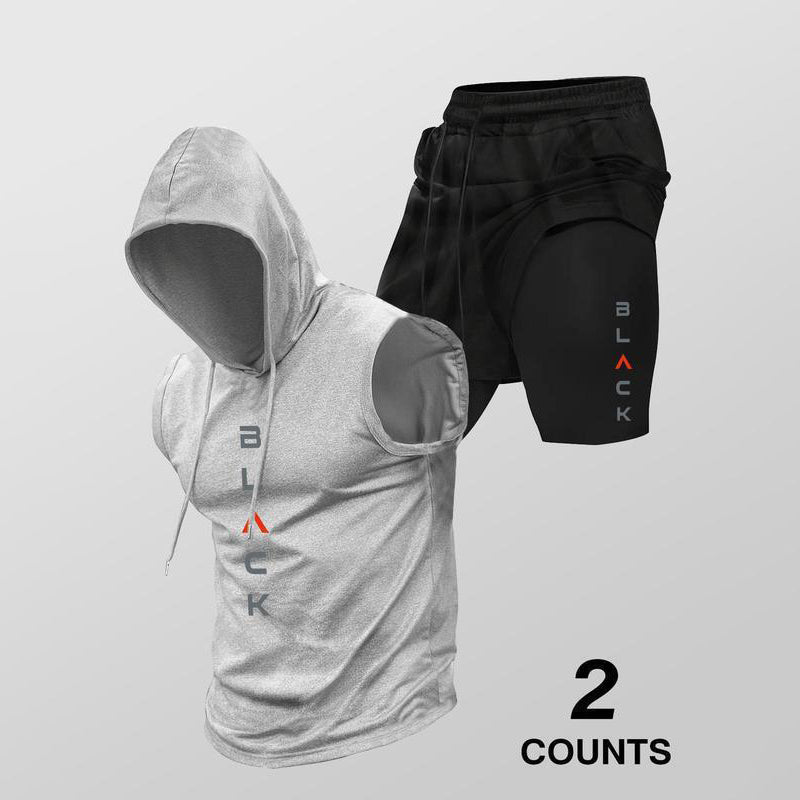 📢📢30 % DE RÉDUCTION !! ⏰Ensemble sport pour homme : sweat à capuche sans manches et short