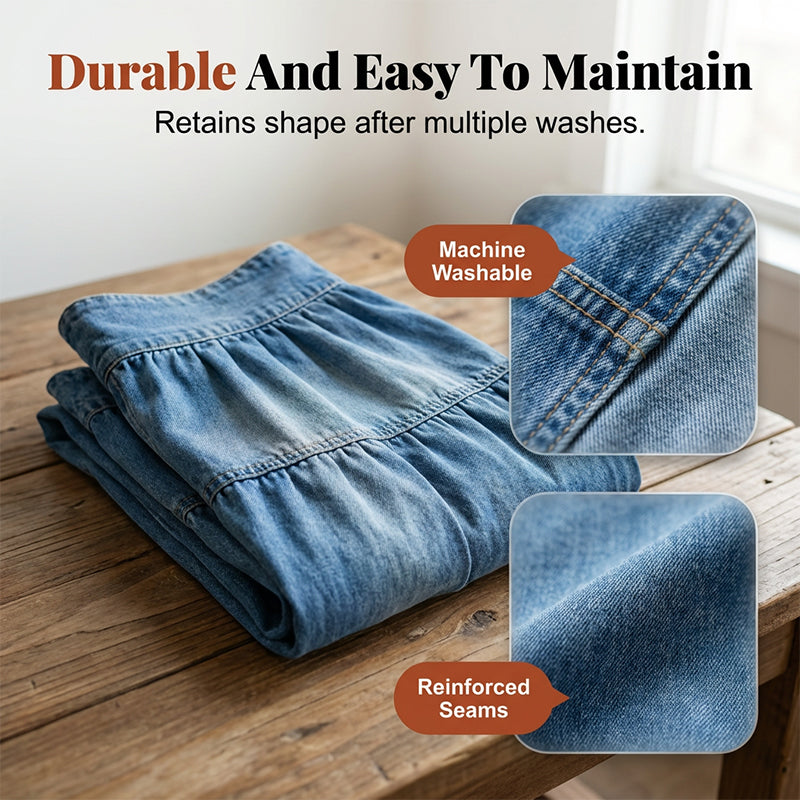 💙👗🌿 PROMO -50% ! Jupe Maxi en Denim Évasée à Taille Haute pour Femme – Coupe A-Line, Boutonnée, Bleu Denim (S-XL)