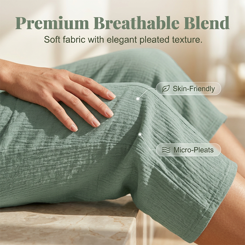 Pantalon court plissé en coton et lin unie pour femme