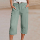 Pantalon court plissé en coton et lin unie pour femme