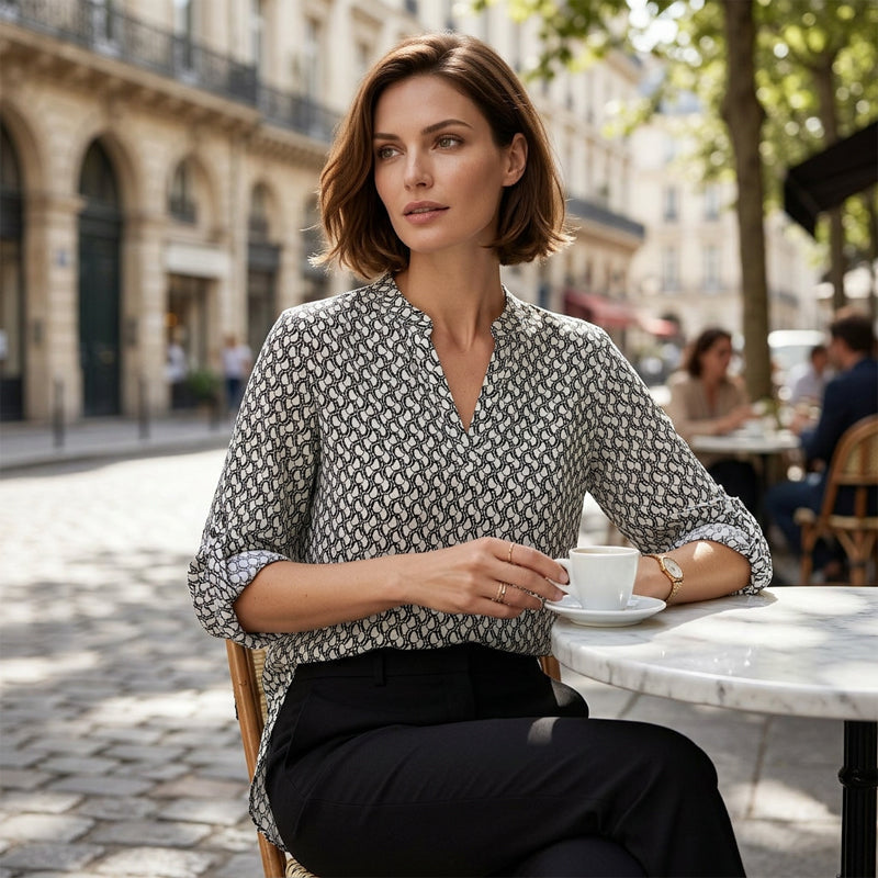 📢📢50 % DE RÉDUCTION !! ⏰Blouse à col en V à imprimé géométrique pour femme