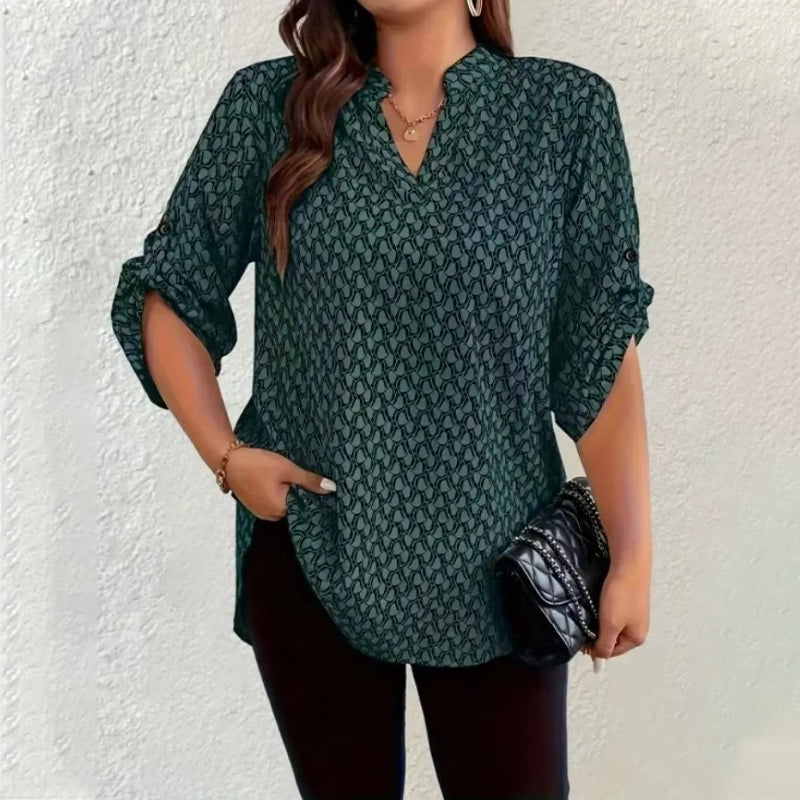 📢📢50 % DE RÉDUCTION !! ⏰Blouse à col en V à imprimé géométrique pour femme