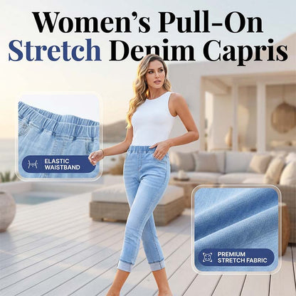 🥳SOLDES 2026🥳🔥Plus de 50 000 exemplaires vendus !💙 50 % DE RÉDUCTION ! Pantalon capri en denim extensible pour femme, à enfiler – Sans boutons, taille élastiquée, respirant et confortable, 5 poches, idéal pour tous les jours !