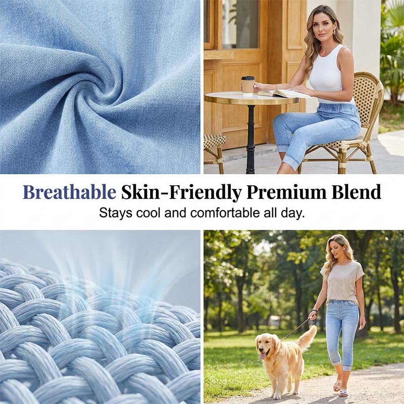 🥳SOLDES 2026🥳🔥Plus de 50 000 exemplaires vendus !💙 50 % DE RÉDUCTION ! Pantalon capri en denim extensible pour femme, à enfiler – Sans boutons, taille élastiquée, respirant et confortable, 5 poches, idéal pour tous les jours !