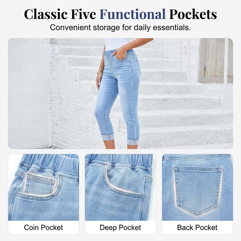 🥳SOLDES 2026🥳🔥Plus de 50 000 exemplaires vendus !💙 50 % DE RÉDUCTION ! Pantalon capri en denim extensible pour femme, à enfiler – Sans boutons, taille élastiquée, respirant et confortable, 5 poches, idéal pour tous les jours !
