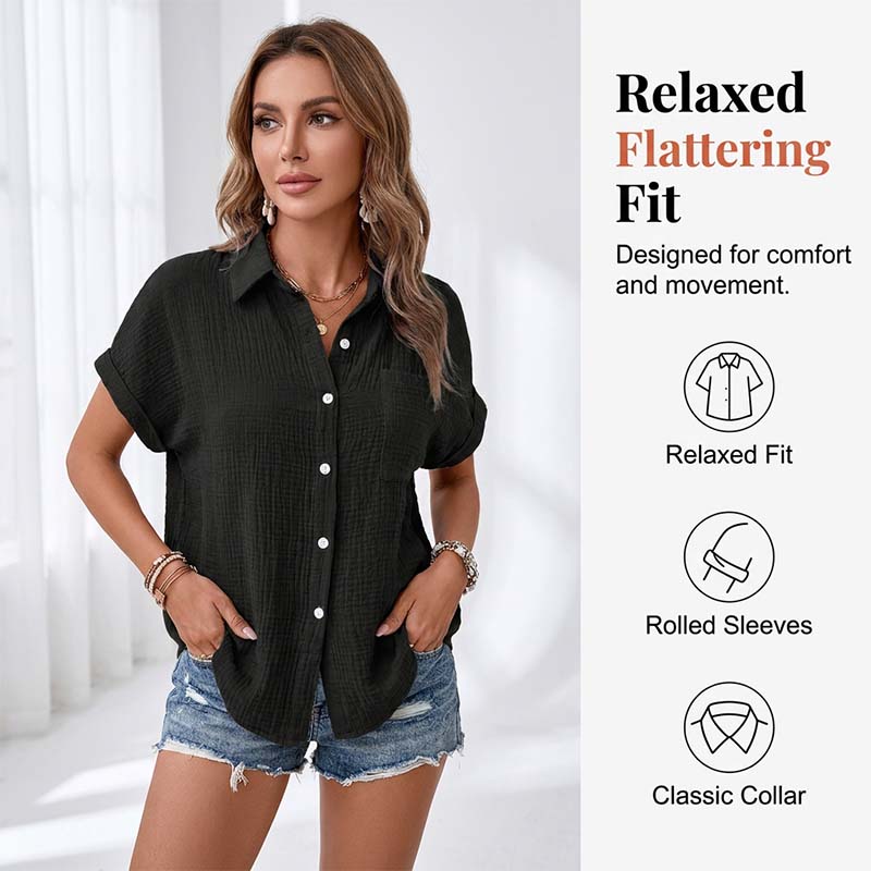 Chemise décontractée à manches courtes et boutons pour femme