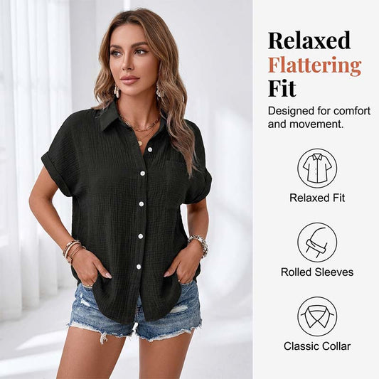 Chemise décontractée à manches courtes et boutons pour femme