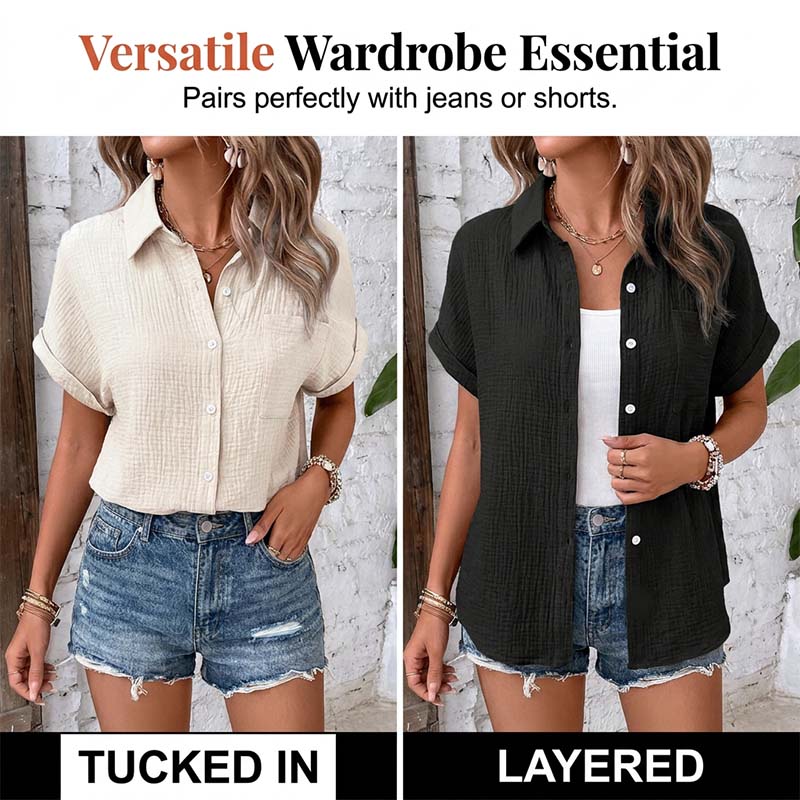 Chemise décontractée à manches courtes et boutons pour femme