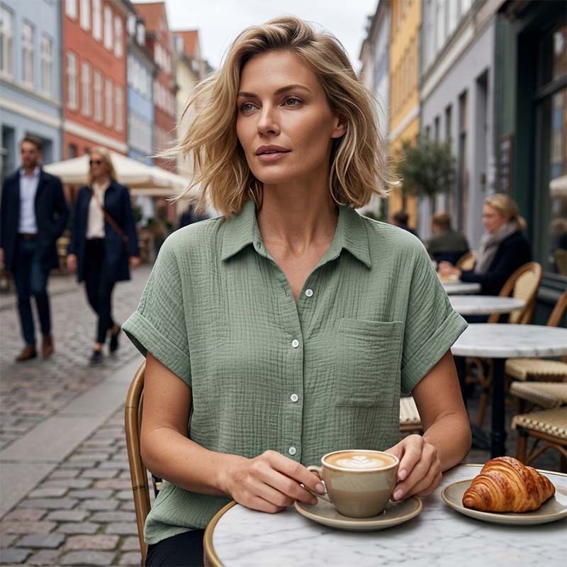 Chemise décontractée à manches courtes et boutons pour femme